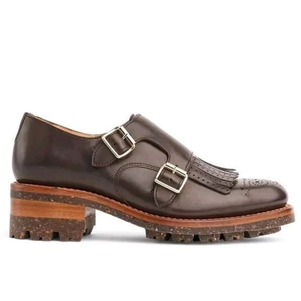 NWOB THE OFFICE OF ANGELA SCOTT Francoise Double Monk Strap Brown Shoe Sz 36.5